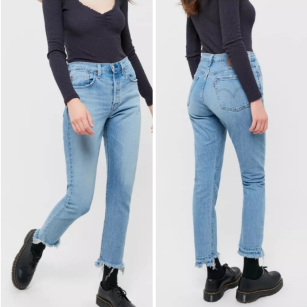 Levi's 501 BIG E cropped skinny leg high rise button fly jeans raw hem SZ 32X28